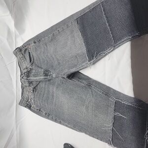 BDG Women's Straight Leg Jeans in Washed Gray with Dark Patchwork